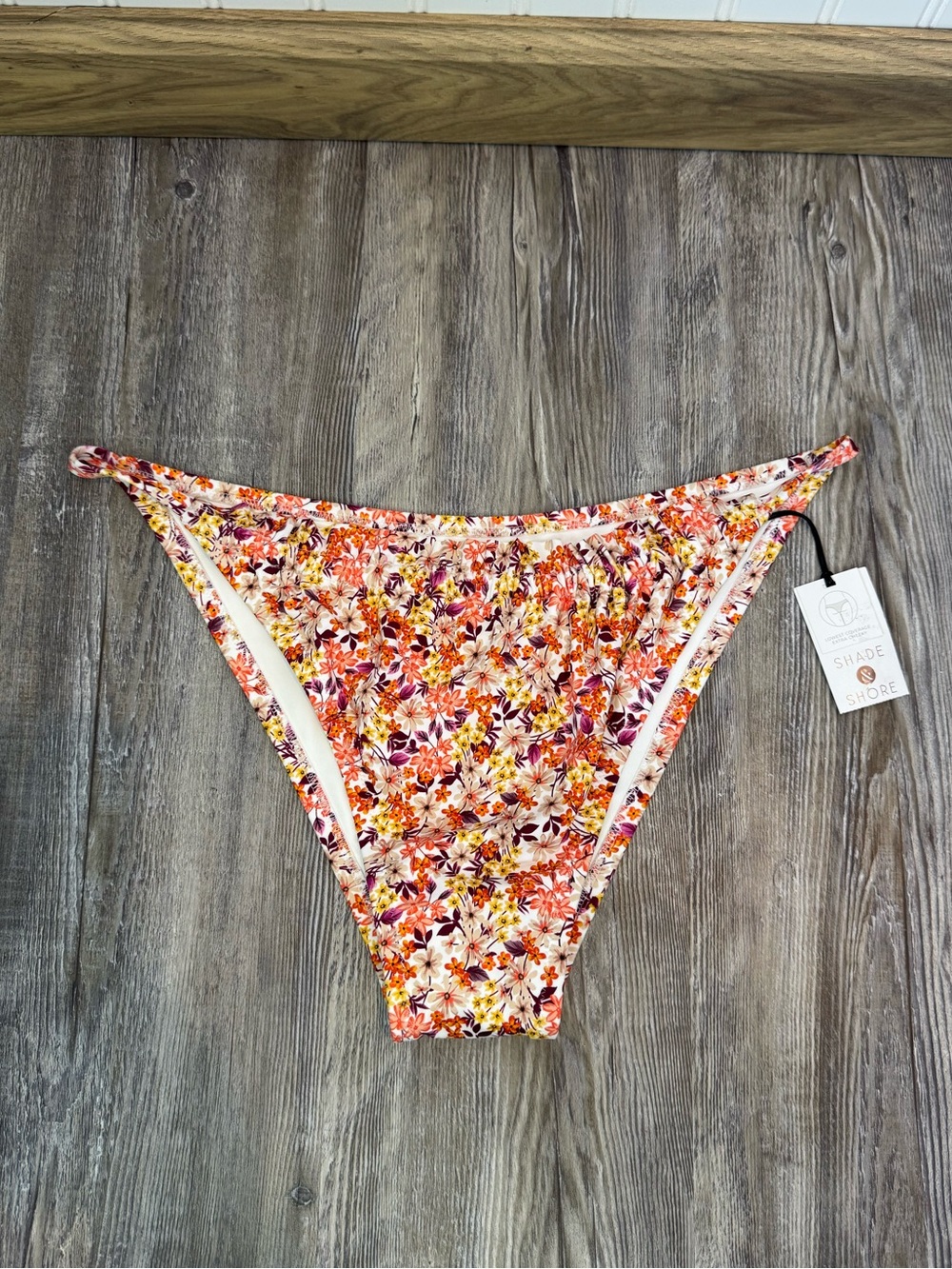 Shade & Shore Womens Floral Low Coverage Extra Cheeky Bikini Swim Bottoms Large